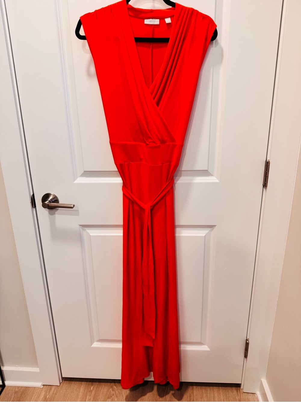 New York & Company Deep Orange Wrap-Style Maxi Dress